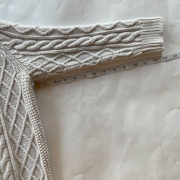 Talbots Petites Ivory Cotton Blend Mixed Cable Knit Crew Neck 3/4 Sleeve Sweater - Picture 8 of 8